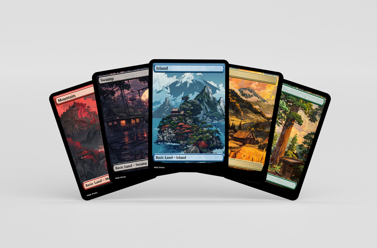 Swamp Basic Land Set Van Gogh and Japanese Themed High Quality Custom Art Cards for MTG