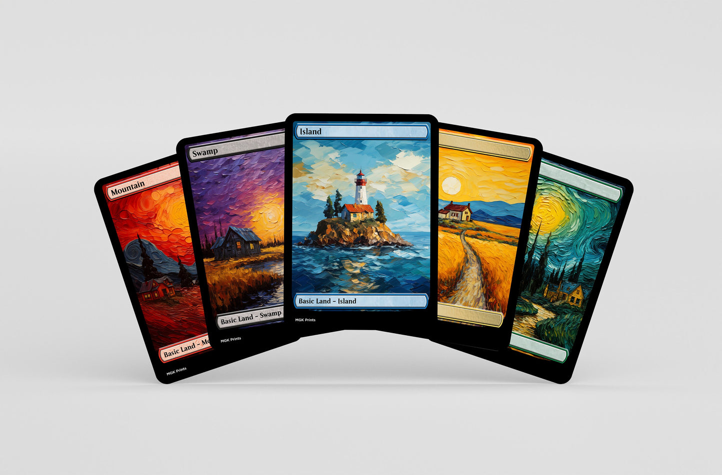 Island Basic Land Set Van Gogh and Japanese Themed High Quality Custom Art Cards for MTG