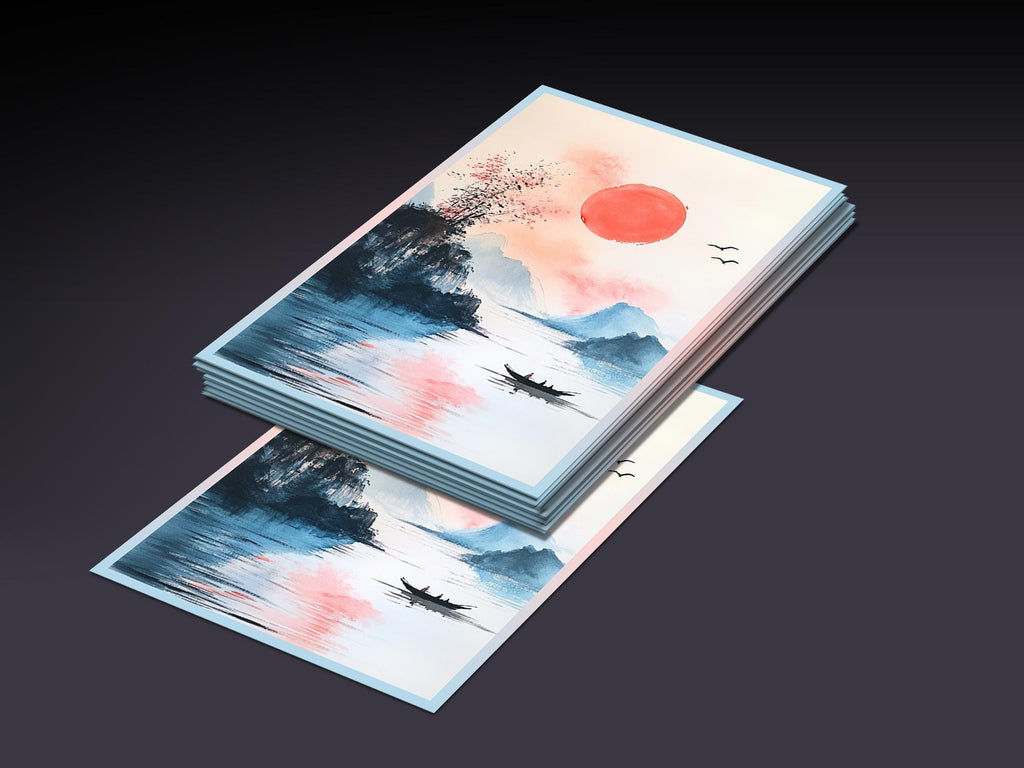 Watercolor Red Sun MTG Sleeves: Japanese Art, Durable, 100+ Count