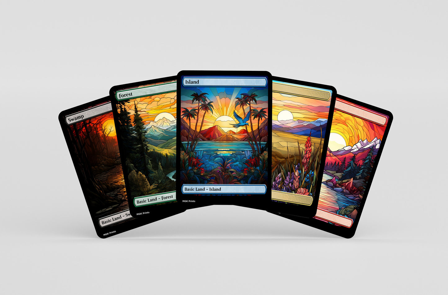 Swamp Basic Land Set Stained Glass and Scenic High Quality Alternate Art Cards for MTG