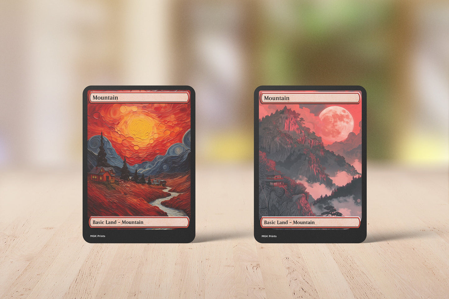 Mountain Basic Land Set Van Gogh and Japanese Themed High Quality Custom Art Cards for MTG